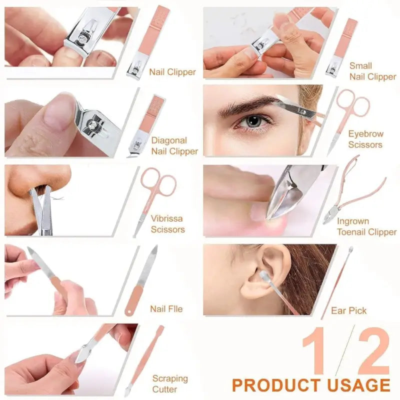 16 In 1 Professional Manicure Pedicure Kit | Stainless Steel Nail Clipper Grooming Set with Travel Case for Men & Women