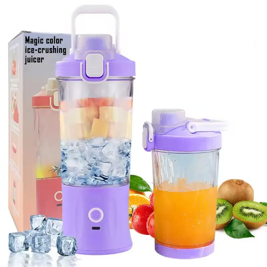 Portable USB Rechargeable Blender Juicer Bottle – 8 Blade Smoothie Maker (600ml)