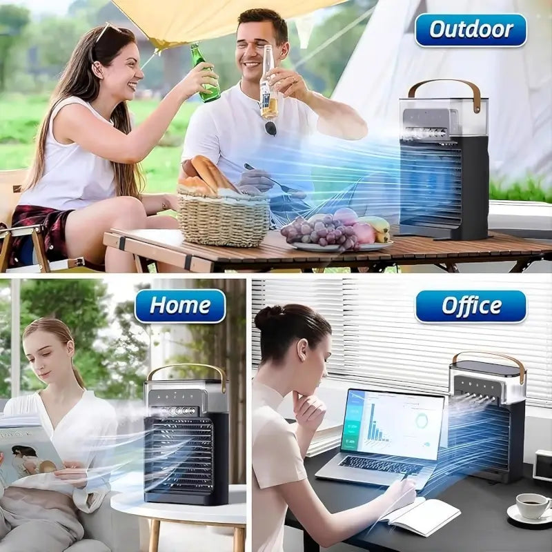 Portable USB Mini Air Cooler Fan with Water Mist Humidifier, 3 Speed Cooling & 7 Color LED Night Light