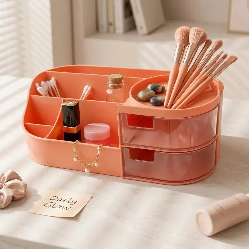 Premium Makeup Organizer Storage Box with Drawers & Brush Holder – Multipurpose Cosmetic Storage Case