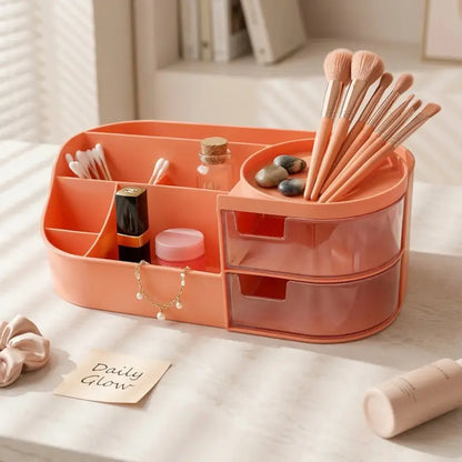 Premium Makeup Organizer Storage Box with Drawers & Brush Holder – Multipurpose Cosmetic Storage Case