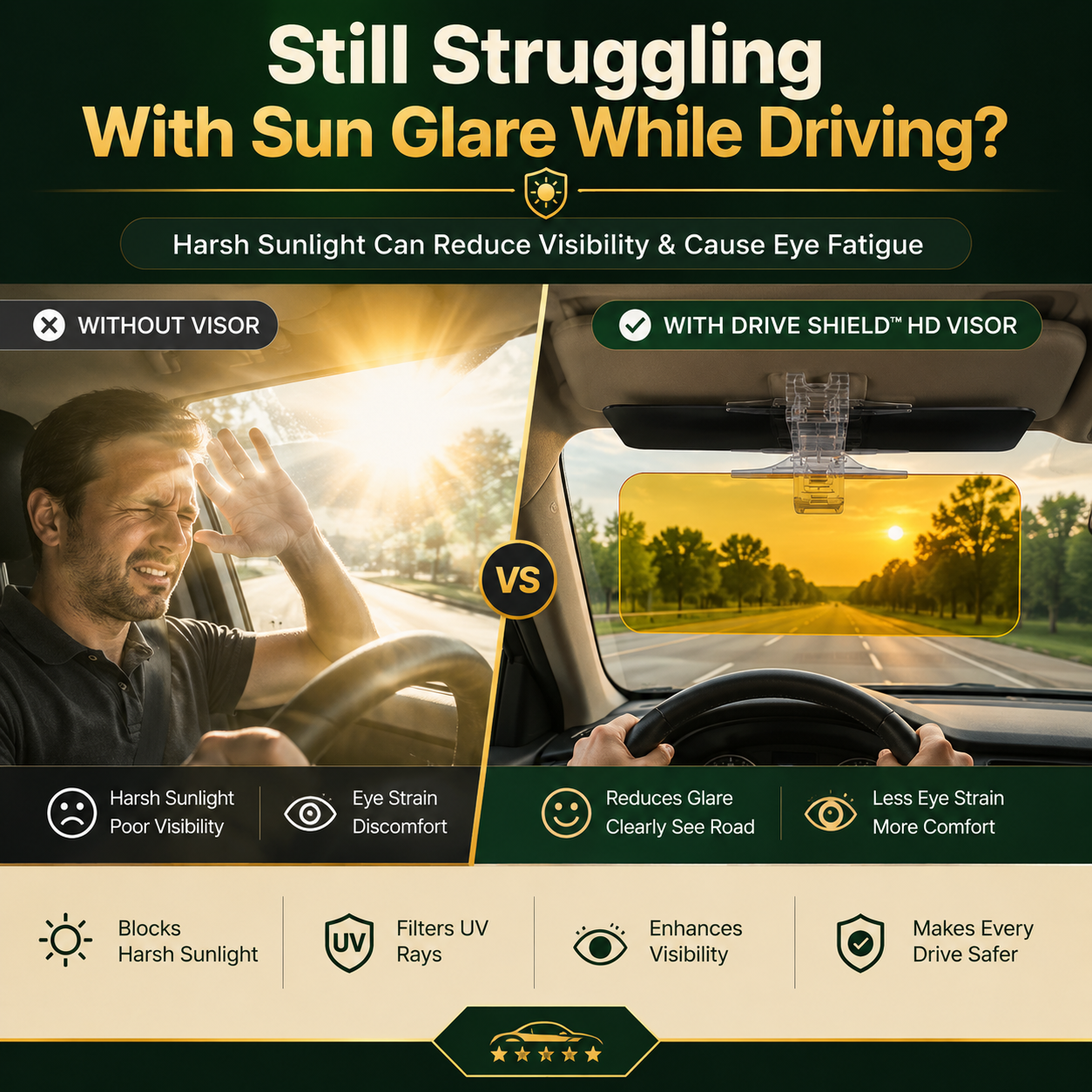 DriveShield™ HD Day & Night Anti-Glare Visor