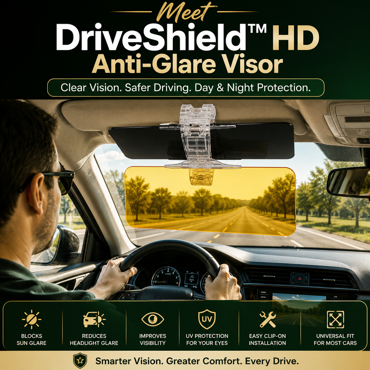 DriveShield™ HD Day & Night Anti-Glare Visor