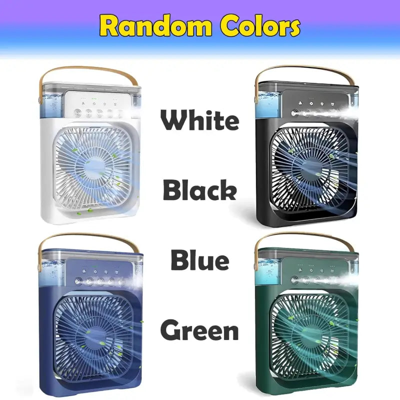 Portable USB Mini Air Cooler Fan with Water Mist Humidifier, 3 Speed Cooling & 7 Color LED Night Light