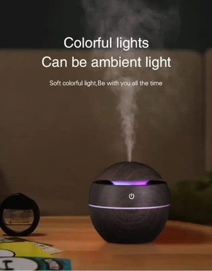 Wooden Cool Mist Humidifier & Essential Oil Diffuser with 7 Color LED Night Light USB 130ml