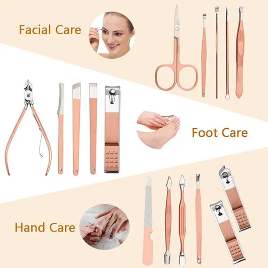 16 In 1 Professional Manicure Pedicure Kit | Stainless Steel Nail Clipper Grooming Set with Travel Case for Men & Women
