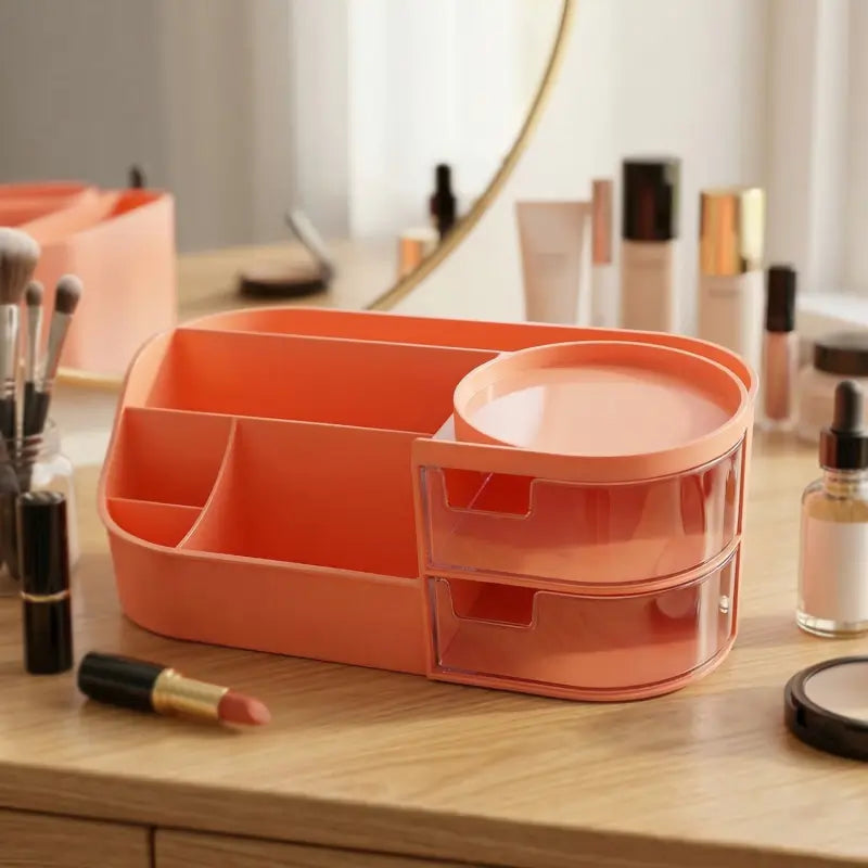Premium Makeup Organizer Storage Box with Drawers & Brush Holder – Multipurpose Cosmetic Storage Case