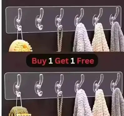 6 Hook Waterproof Wall Organizer – Strong Self Adhesive Multi Purpose Hanger for Kitchen, Bathroom & Bedroom (Set of 2)