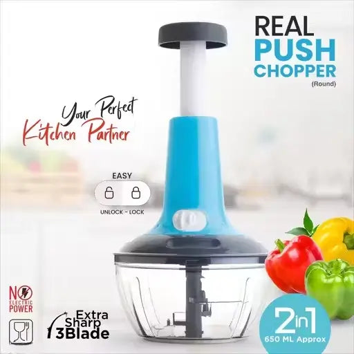Manual Push Vegetable Chopper – 650ML Hand Press Food Chopper with Stainless Steel Blades for Onion, Garlic, Fruits & Salad