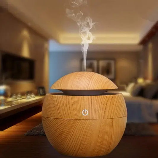 Wooden Cool Mist Humidifier & Essential Oil Diffuser with 7 Color LED Night Light USB 130ml