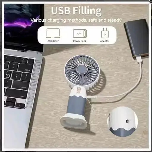 Portable USB Rechargeable Mini Handheld Fan with Stand | 5-Blade Personal Cooling Fan for Travel, Office & Home