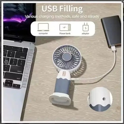 Portable USB Rechargeable Mini Handheld Fan with Stand | 5-Blade Personal Cooling Fan for Travel, Office & Home