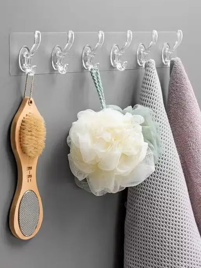 6 Hook Waterproof Wall Organizer – Strong Self Adhesive Multi Purpose Hanger for Kitchen, Bathroom & Bedroom (Set of 2)